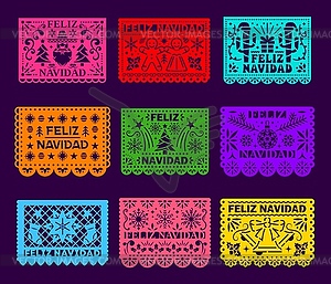 Feliz Navidad paper cut papel picado for holiday - vector image