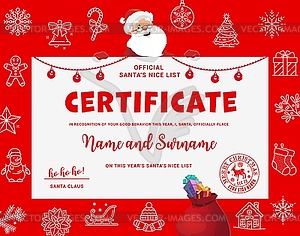 Christmas Santa certificate or diploma with Noel - vector image