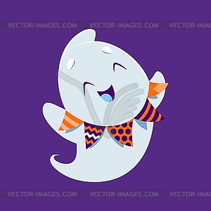 Cartoon cute kawaii halloween ghost with garland - vector image