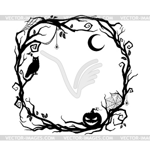 Halloween holiday black frame with silhouettes - vector image