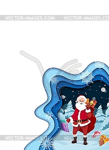 Рождественский вырезанный из бумаги мультяшный Санта с мешком подарков - рисунок в векторном формате