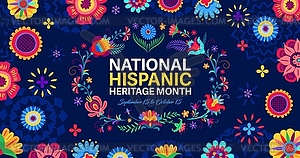 Баннер месяца национального испаноязычного наследия, цветы - векторный клипарт Royalty-Free