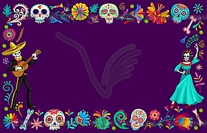 Dia de Los Muertos, Mexican holiday frame flowers - vector clipart