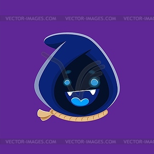 Cartoon Halloween emoji character wearing hood - vector clip art