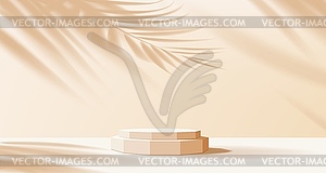 Beige and light brown podium with leaves shadow - vector clipart