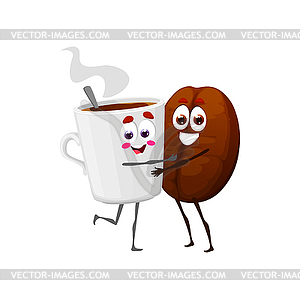 Cartoon happy coffee bean and cup characters - vector image