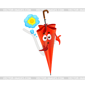 Cartoon red umbrella character, parasol - vector clip art
