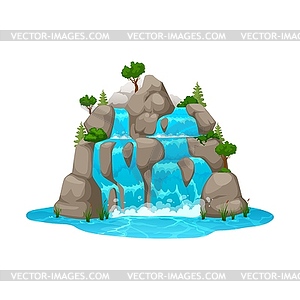 Мультяшный водопад, водный каскад горной реки - векторное изображение клипарта