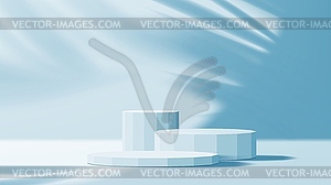 Empty blue podium mockup, product display platform - vector image