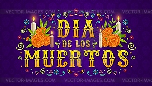 Day of Dead banner with marigold and candles - stock vector clipart