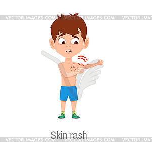 Child with skin rash disease, boy with itchy spots - vector clipart
