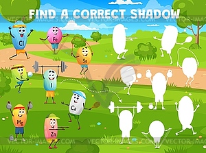 Find correct shadow of cartoon sportsman character - vector image