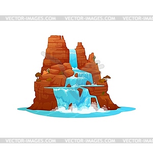 Мультяшный водопад на Диком Западе и водный каскад - векторный рисунок