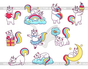 Cute funny cartoon caticorn cats characters - vector clipart