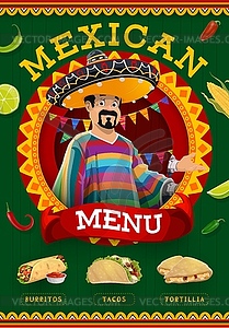 Nation mexican cuisine menu with tex mex food - vector clip art