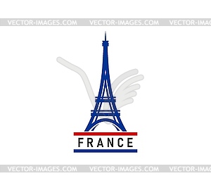 Paris Eiffel Tower icon, french city travel tours - vector clipart