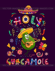 Quote or t-shirt print holy guacamole with avocado - vector image