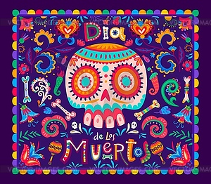 Dia de los Muertos holiday banner with sugar skull - vector image