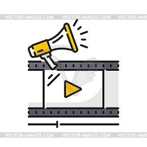 Film strip and megaphone video production icon - vector image