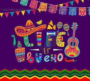 Mexican quote banner. Life is colorful lettering - vector image