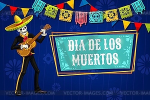 Mariachi skeleton on Dia de los Muertos banner - vector clipart