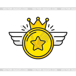 Coin with crown and wings icon of special bonus - vector image