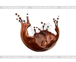 Реалистичный всплеск напитка из жидкого шоколада, молока и какао - изображение в векторе