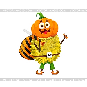 Cartoon Halloween fruit durian in pumpkin costume - vector image