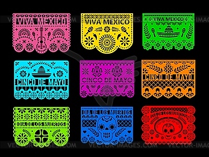 Mexican papel picado paper cut holiday flags - stock vector clipart