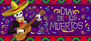 Диа-де-Лос-Муэртос мексиканский праздник черепа мариачи - клипарт в векторе
