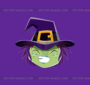 Cartoon witch Halloween emoji character face - vector image