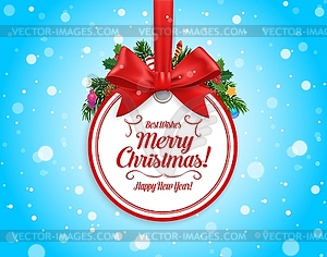 Christmas frame with red bow and snowflakes - vector clipart