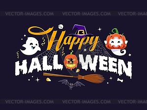 Halloween holiday banner, kawaii ghosts, pumpkin - vector image