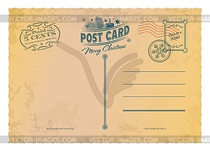 Christmas antique postcard, postage vintage mail - vector image