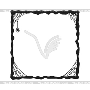 Halloween holiday black frame, spiders in cobwebs - vector image