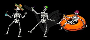 Скелеты на Хэллоуин расслабляются, пьют коктейли - векторное графическое изображение