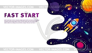 Концептуальный плакат для начала бизнеса с ракетой в космосе - векторное изображение EPS