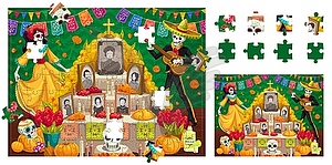 Jigsaw puzzle game pieces. Dia de los muertos - vector image