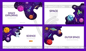 Landing page with space planets, rocket, astronaut - vector clipart