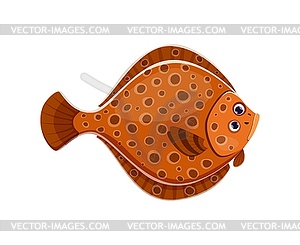 Cartoon flounder fish character, marine creature - vector image