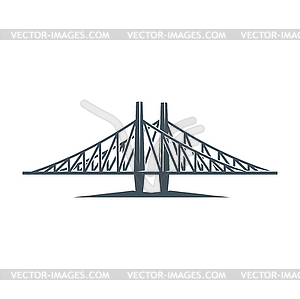 Road bridge icon, viaduct construction over river - vector image