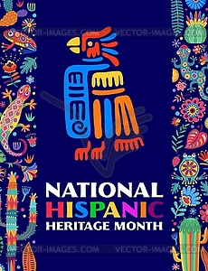 Hispanic Heritage Month flyer with Mayan totem - vector image
