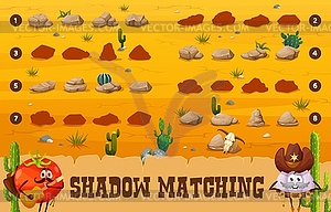 Western shadow match game, find shadow of stone - vector clipart