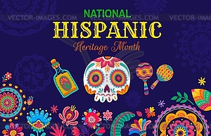 National Hispanic Heritage Month banner with skull - vector clip art