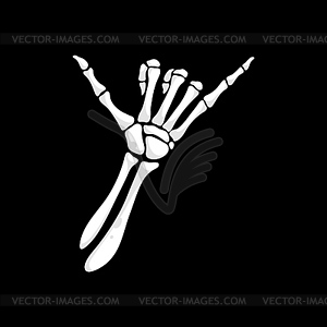 Skeleton hand hang loose, surf or shaka gesture - vector image