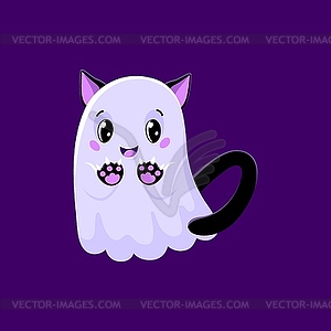 Cartoon cute Halloween kawaii ghost, devil cat - vector image