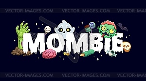 Halloween mombie banner, ghost and zombie emojis - vector clip art
