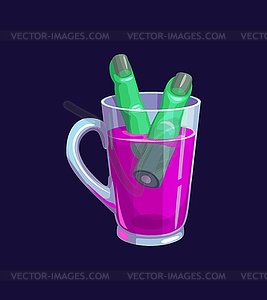 Halloween cocktail, fingers in holiday party drink - vector image