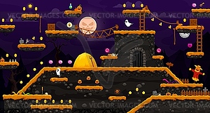 Arcade Halloween horror night landscape game level - vector image