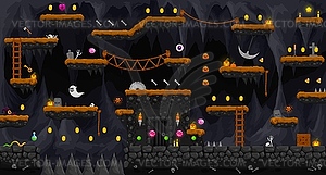Arcade Halloween underground cave landscape game - vector image